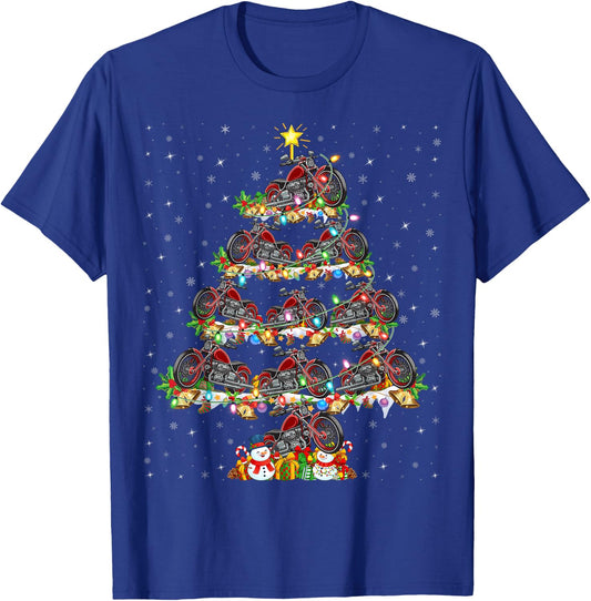 Motorcycle Xmas Lighting Santa Motorcycle Christmas Tree T-Shirt - T-Shirt | Royal