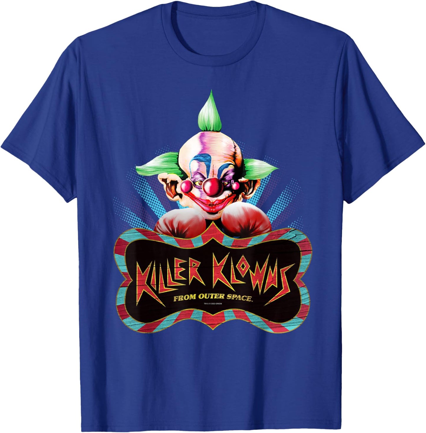 Killer Klowns from Outer Space Shorty Boxing Pose Above Logo T-Shirt - T-Shirt | Royal