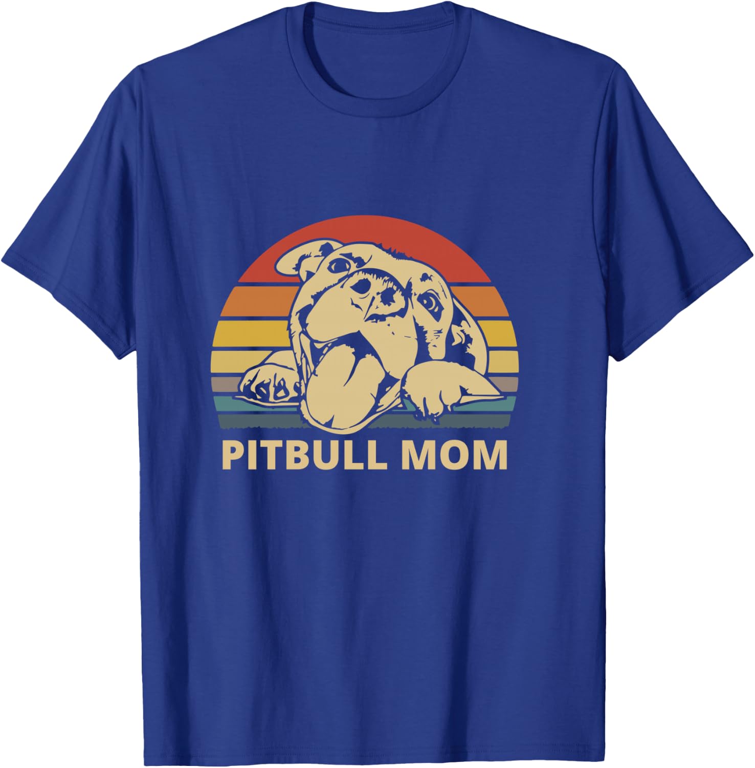 Vintage Pitbull Mom | Happy smiling Pitbull Mom on Sunset T-Shirt - T-Shirt | Royal