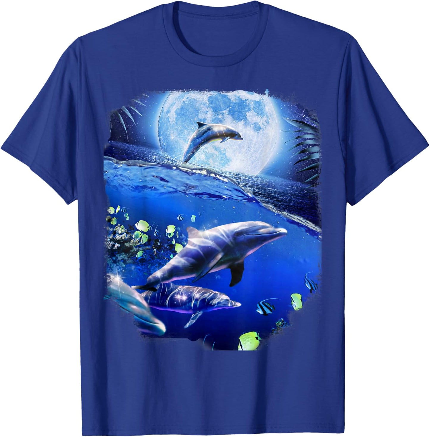 Moon Dolphin Space Dolphins T-Shirt - T-Shirt | Royal