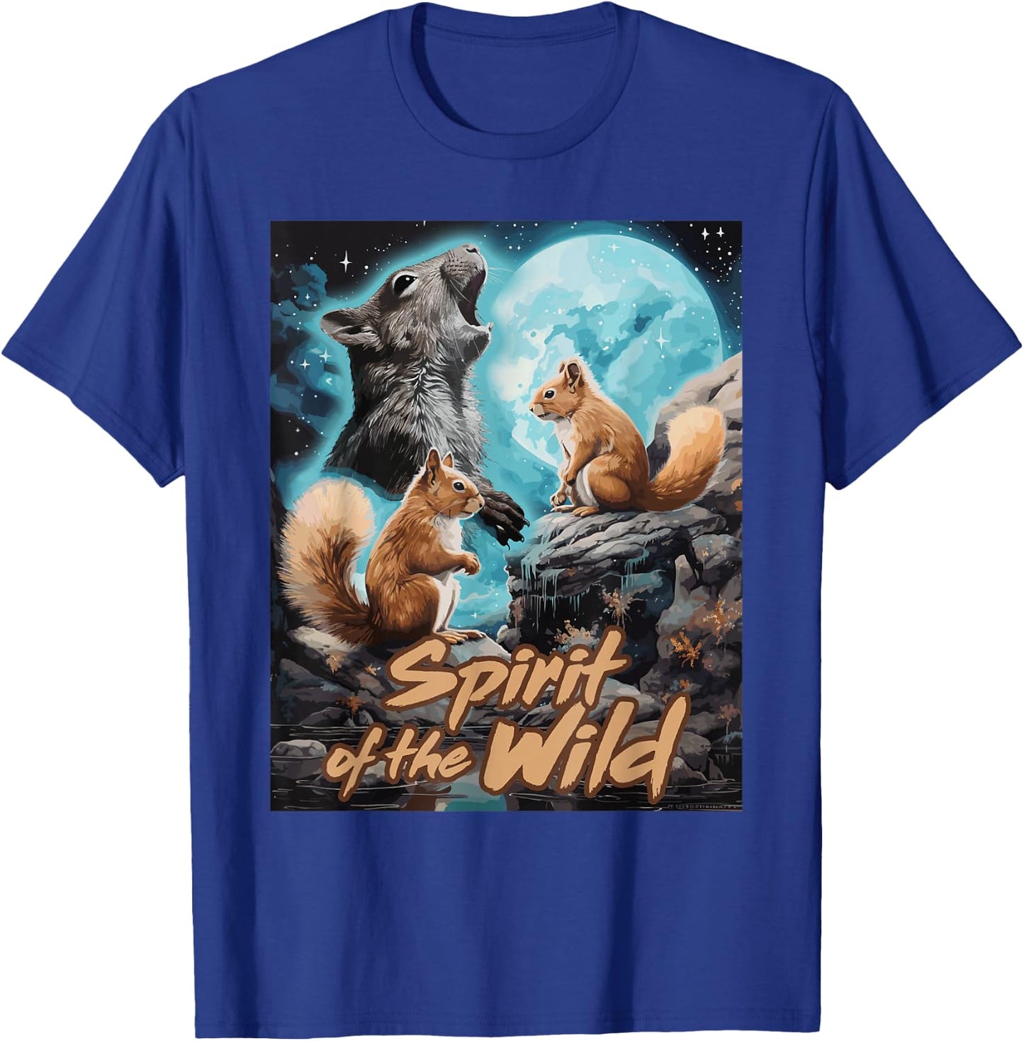 Presto Spirit of the Wild Funny Squirrels Black Women's Cartoon Animal-Print , Small, Short Sleeve, Classic Fit T-Shirt - T-Shirt | Royal