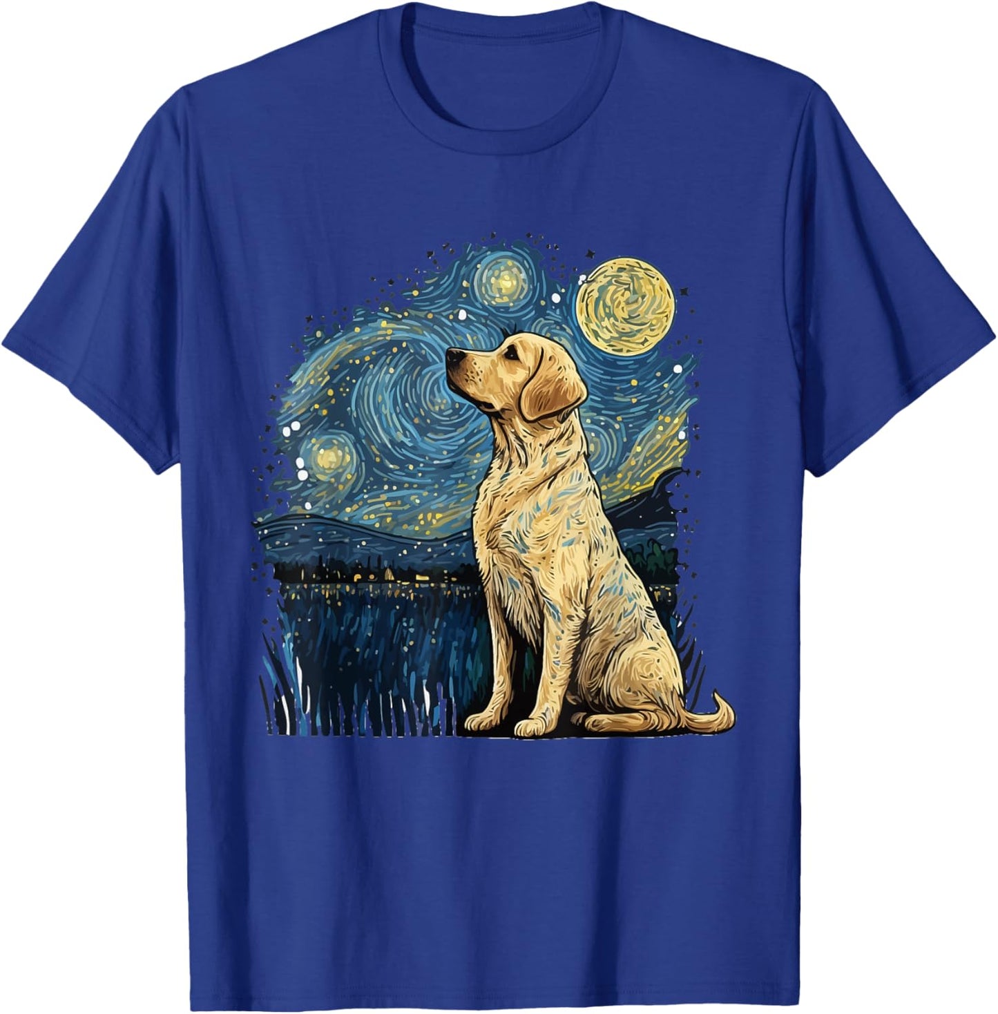 Golden Retriever Starry Night Van Gogh Golden Lab T-Shirt - T-Shirt | Royal