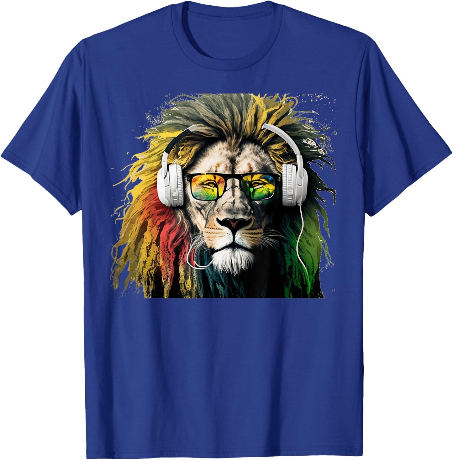 Rasta Lion Rastafari Design Reggae & Jamaica Vibes Headphone T-Shirt - T-Shirt | Royal