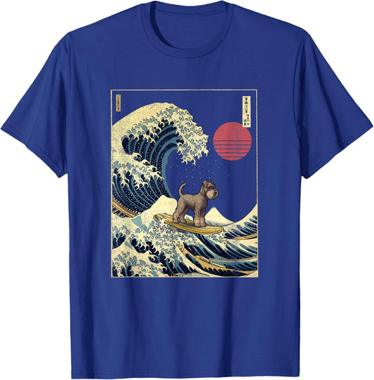Standard Schnauzer Japanese Kanagawa Wave Funny Surf Dog T-Shirt - T-Shirt | Royal