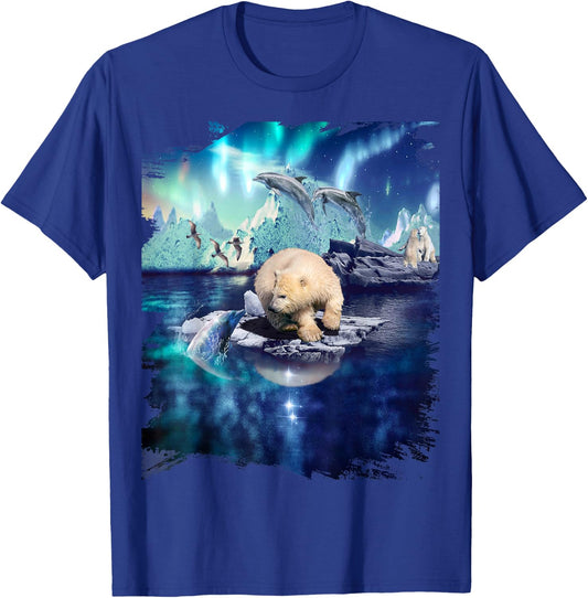 Dolphin and Northern Polar Bear, Lights and Dolphins T-Shirt - T-Shirt | Royal