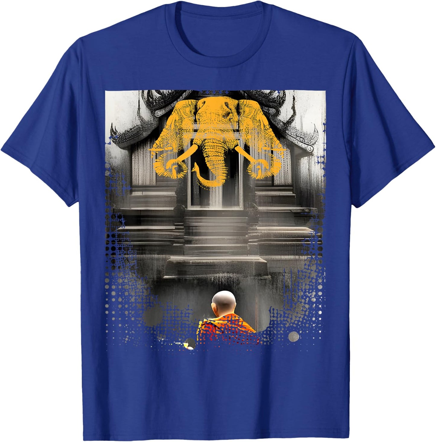 Laos 3 Head Elephant & Lao Monk Asian Buddhist Temple Flag T-Shirt - T-Shirt | Royal