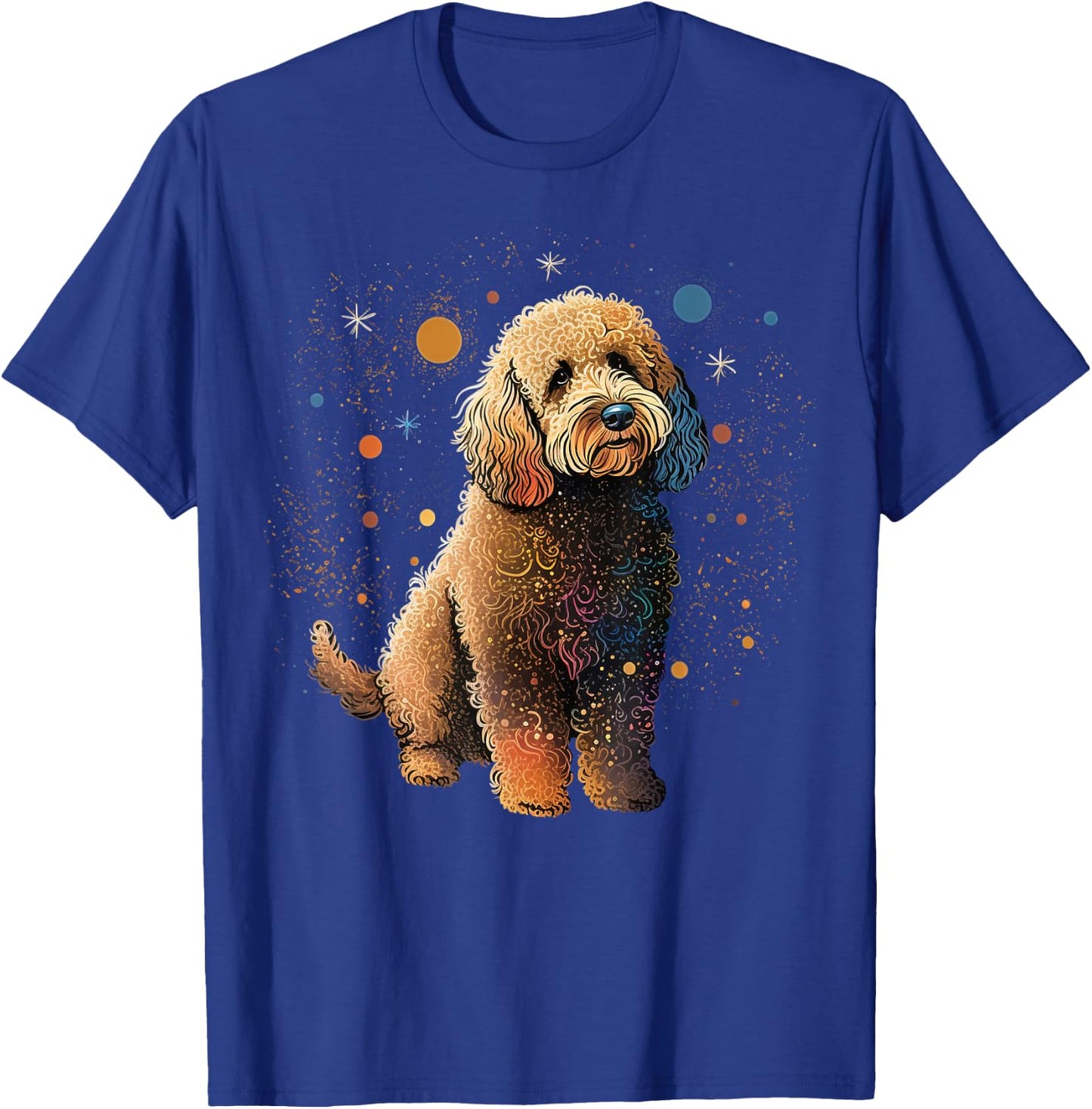 Outer Space Goldensoodle on Galaxy Astronaut Golden Doodle T-Shirt - T-Shirt | Royal