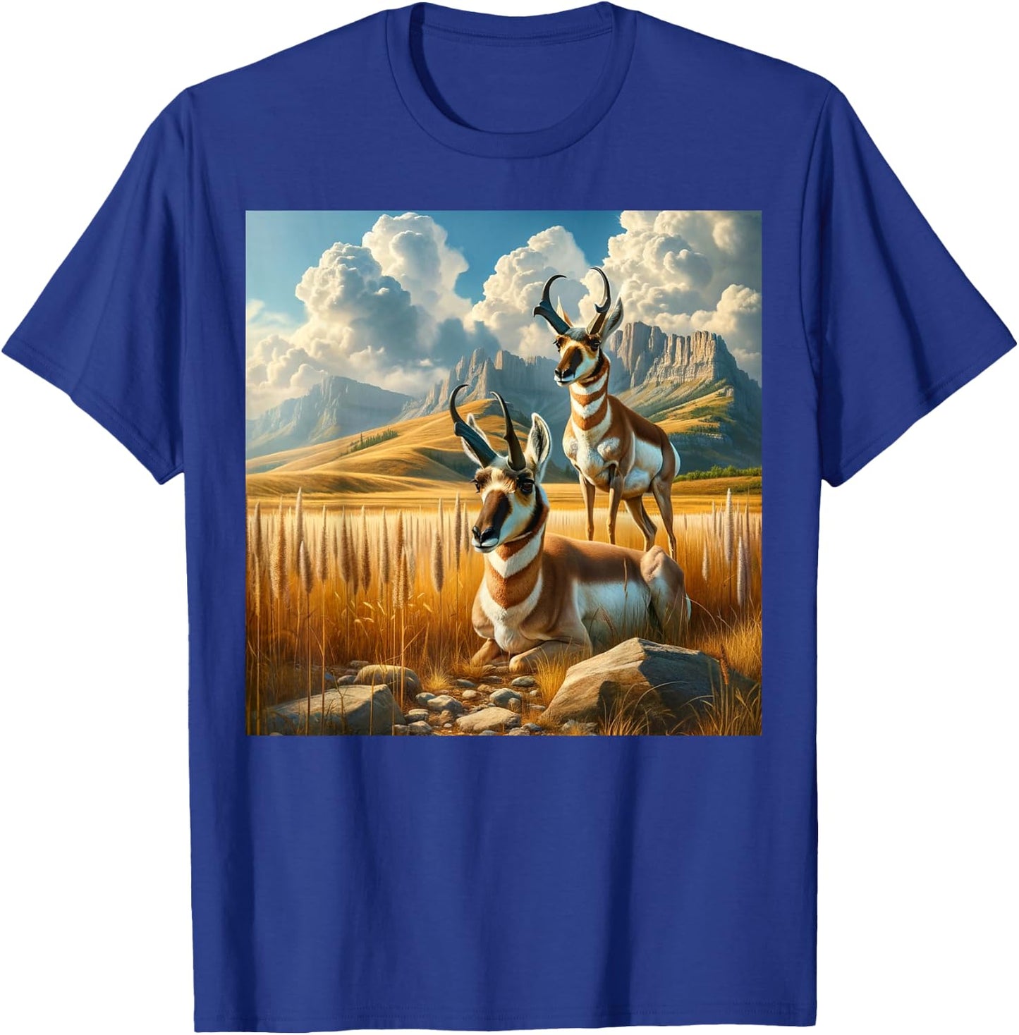 Wilderness Majesty - Pronghorn Antelope & Mountains T-Shirt - T-Shirt | Royal