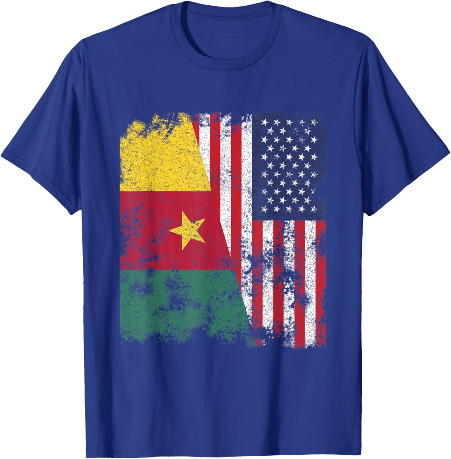 Cameroon USA Flag Distressed - Half American T-Shirt - T-Shirt | Royal