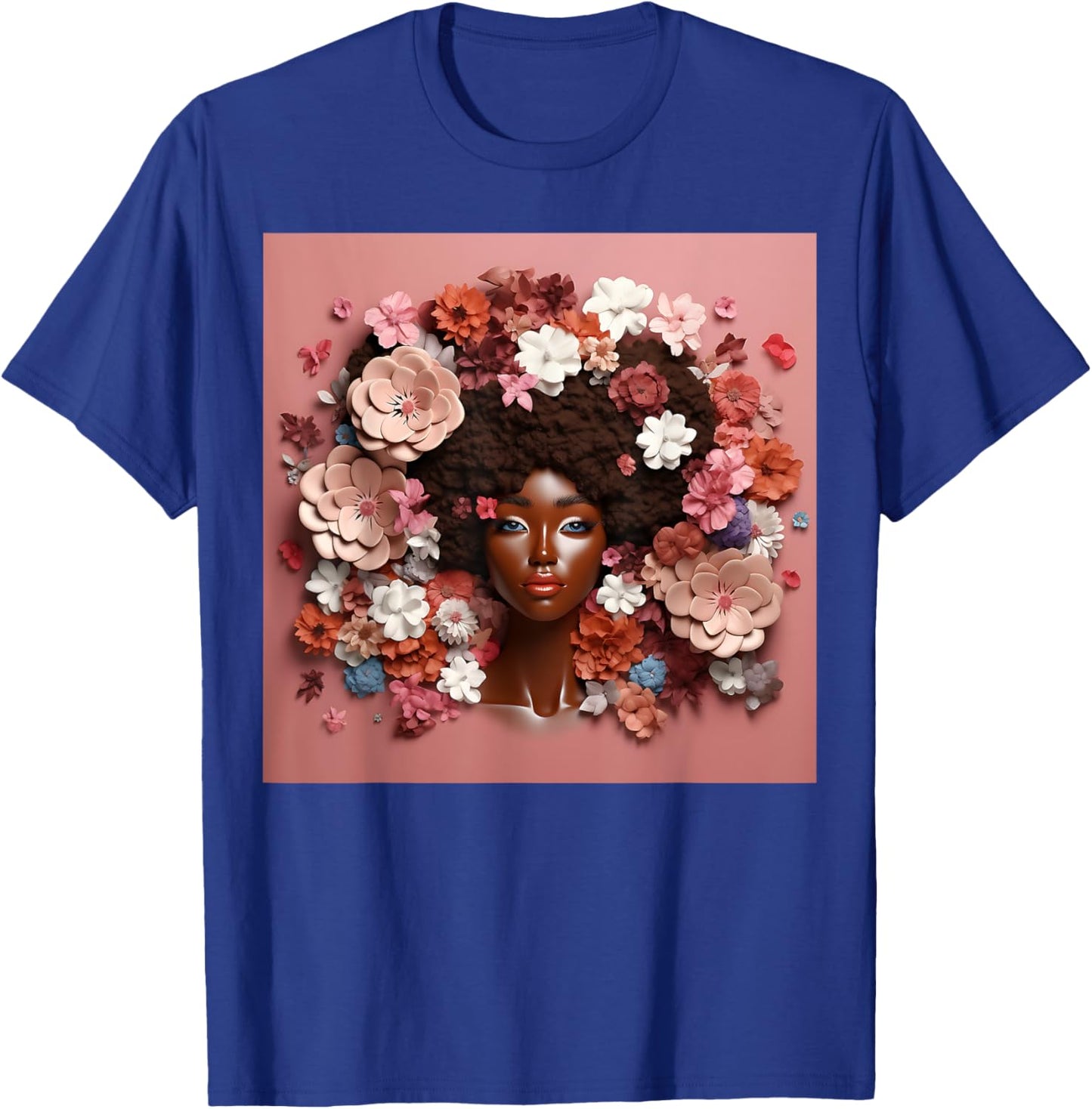 Afro Woman Floral Black Queen Puff Art Melanin Magic Pink T-Shirt - T-Shirt | Royal