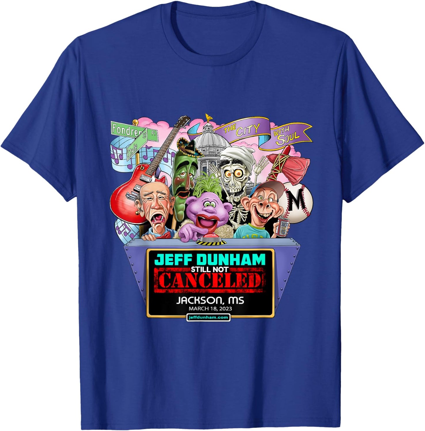 Jeff Dunham Jackson, MS (2023) T-Shirt - T-Shirt | Royal