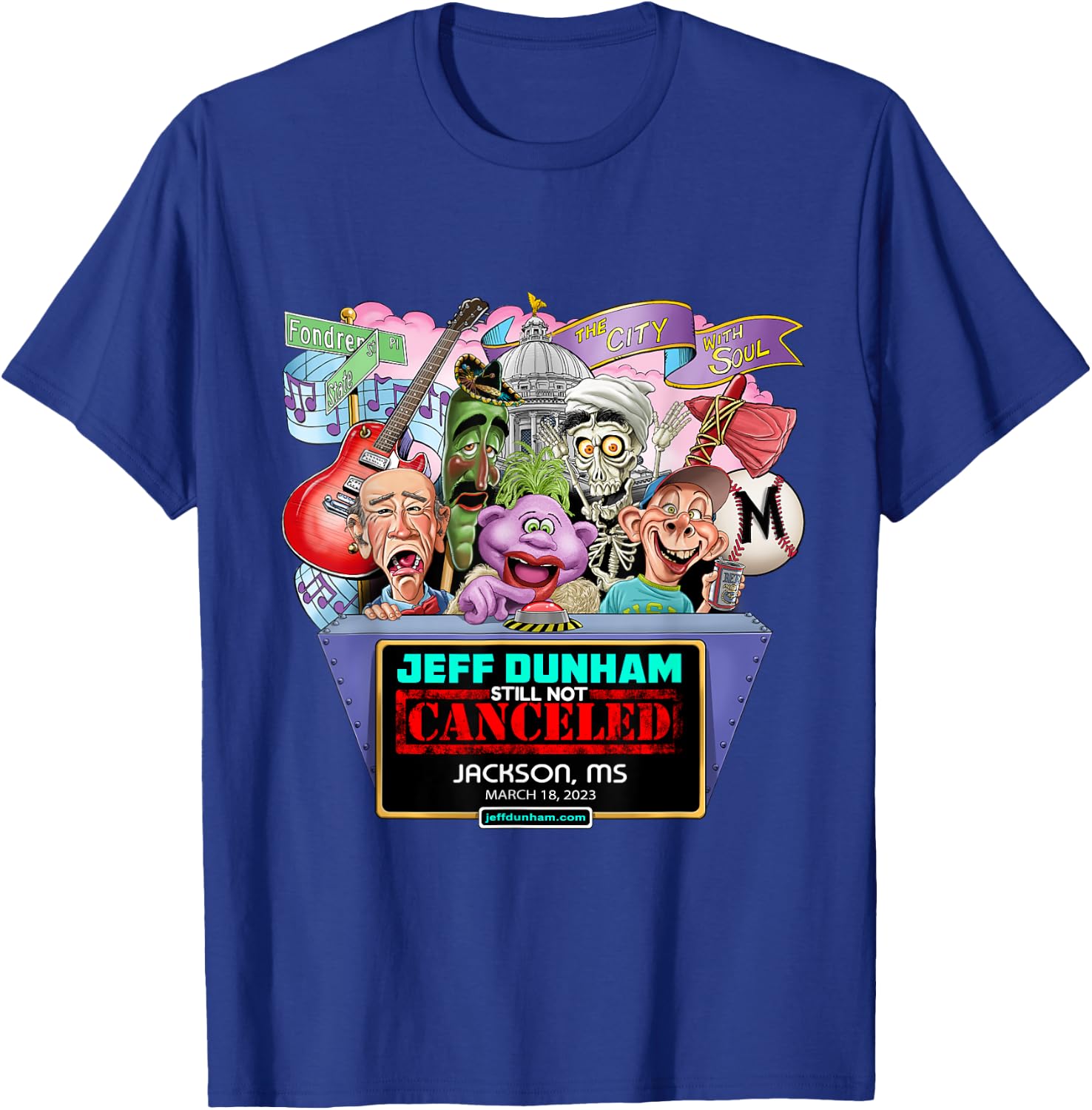Jeff Dunham Jackson, MS (2023) T-Shirt - T-Shirt | Royal