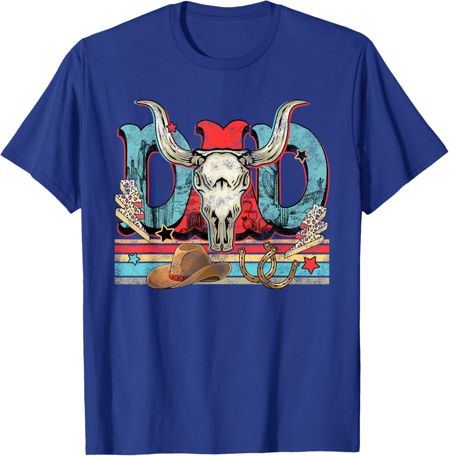 Bull Skull Dad Music Country, Western Dad, Dad Western Rodeo T-Shirt - T-Shirt | Royal