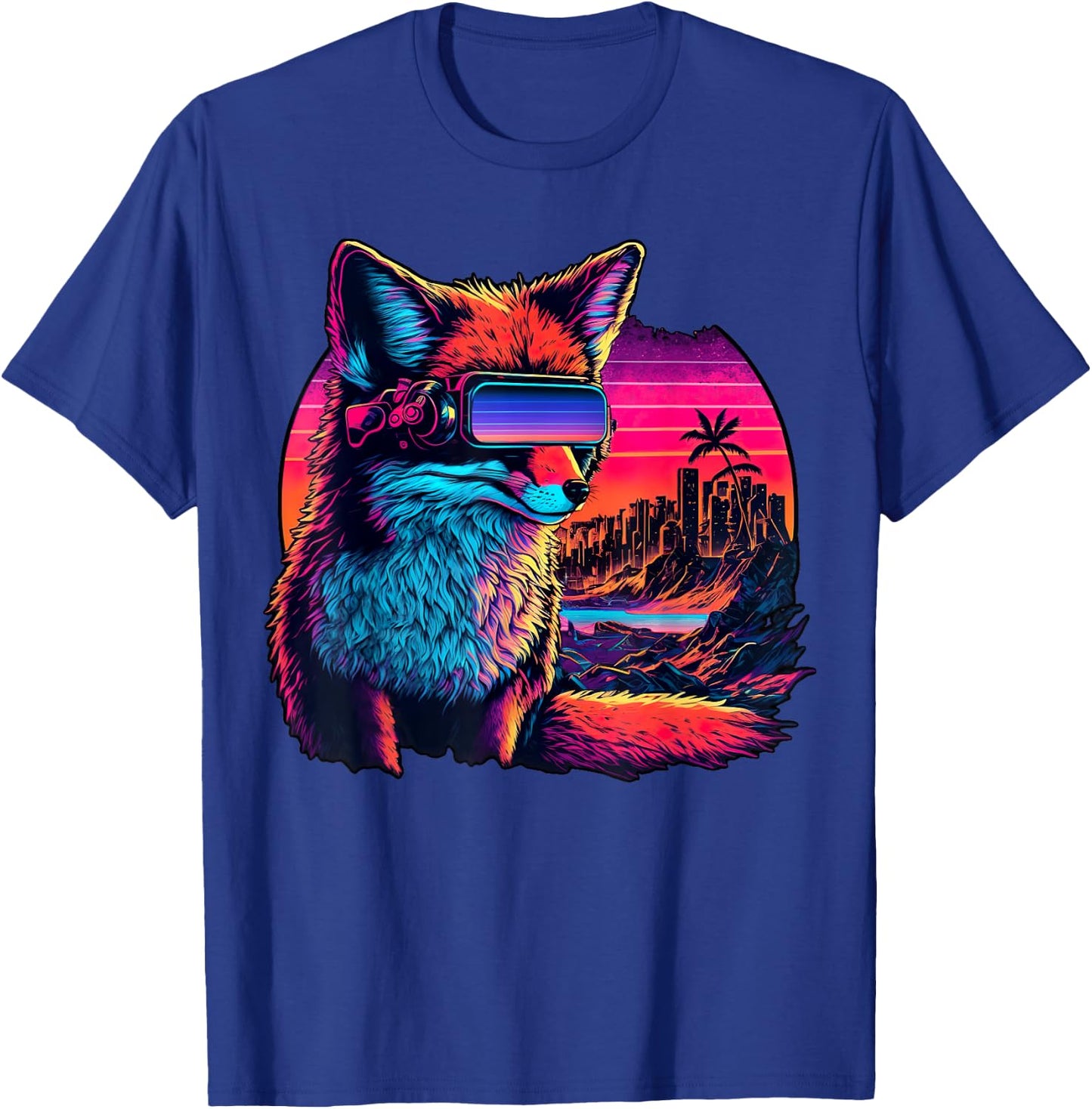 Synthwave Fox with Neon Sunset and Retro Futuristic Vibes T-Shirt - T-Shirt | Royal