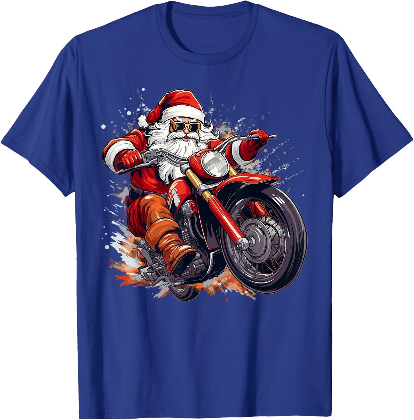 Christmas Santa Motorcycle Rider Xmas T-Shirt - T-Shirt | Royal