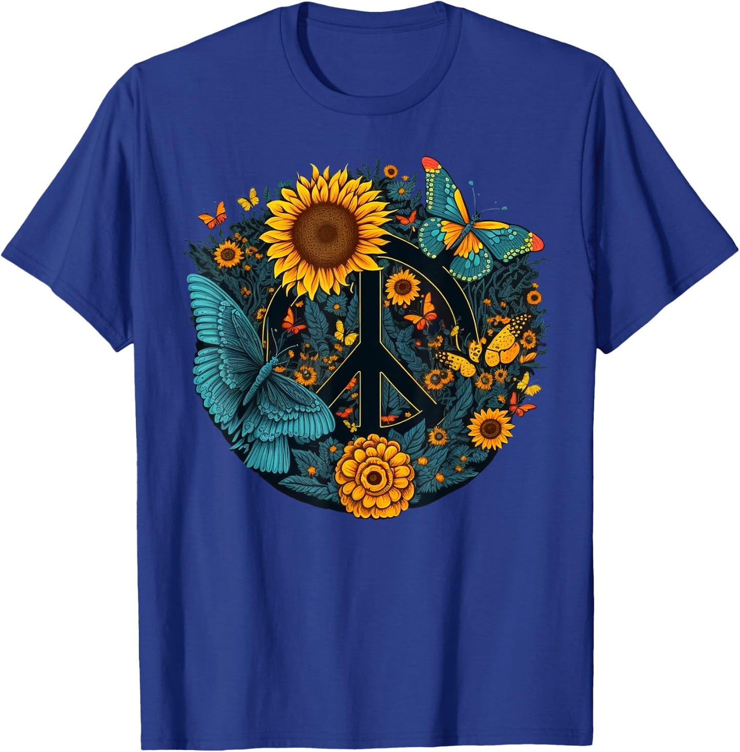 World Peace on Love Sunflower Peace T-Shirt - T-Shirt | Royal