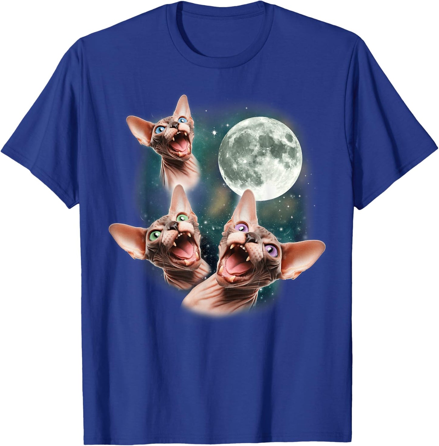 Three Sphynx Moon | 3 Hairless Cats Howling Cursed Wolf Meme Women Kids T-Shirt - T-Shirt | Royal