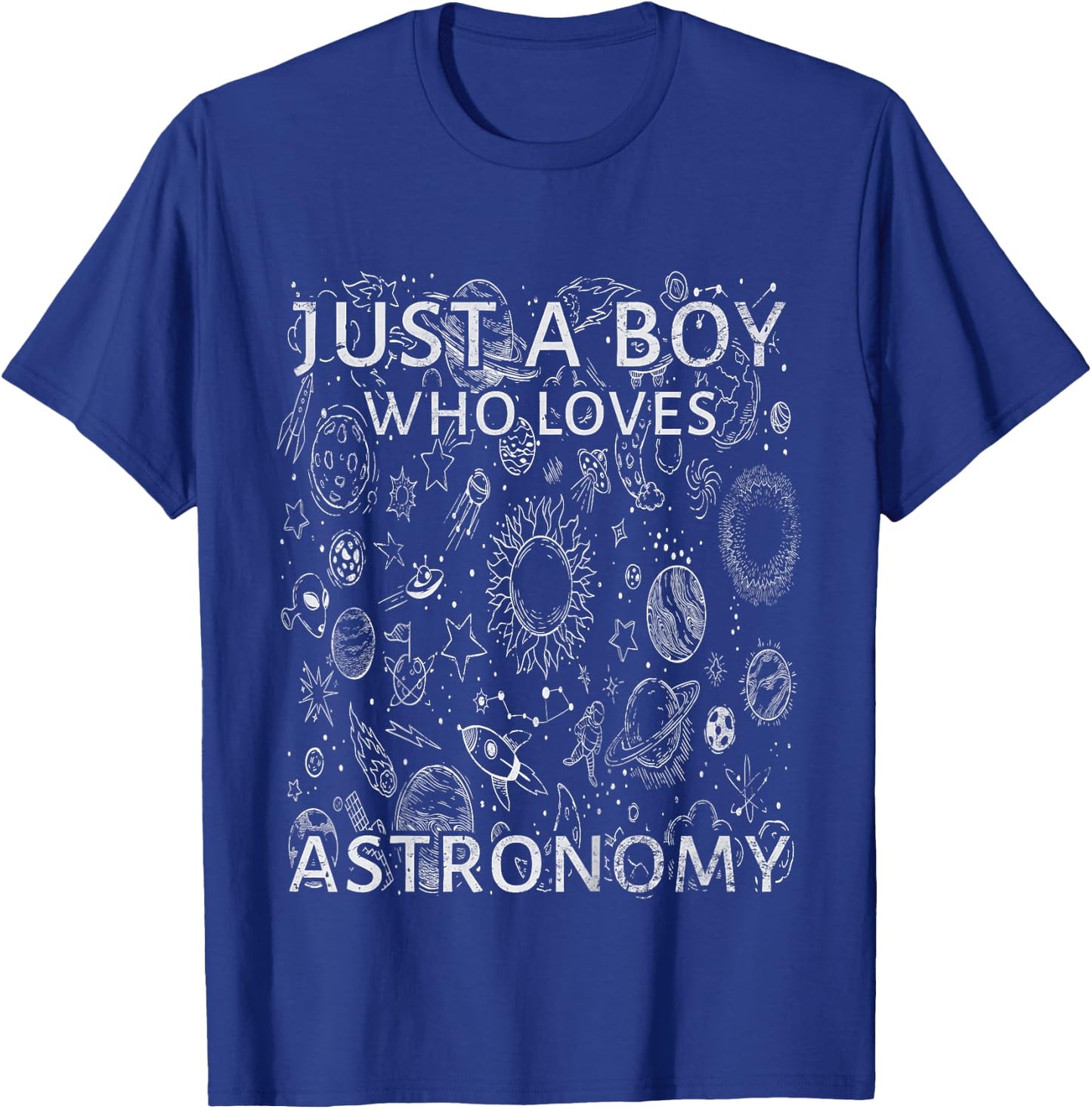Kids Vintage Just A Boy Who Loves Astronomy Space Planet Lover T-Shirt - T-Shirt | Royal