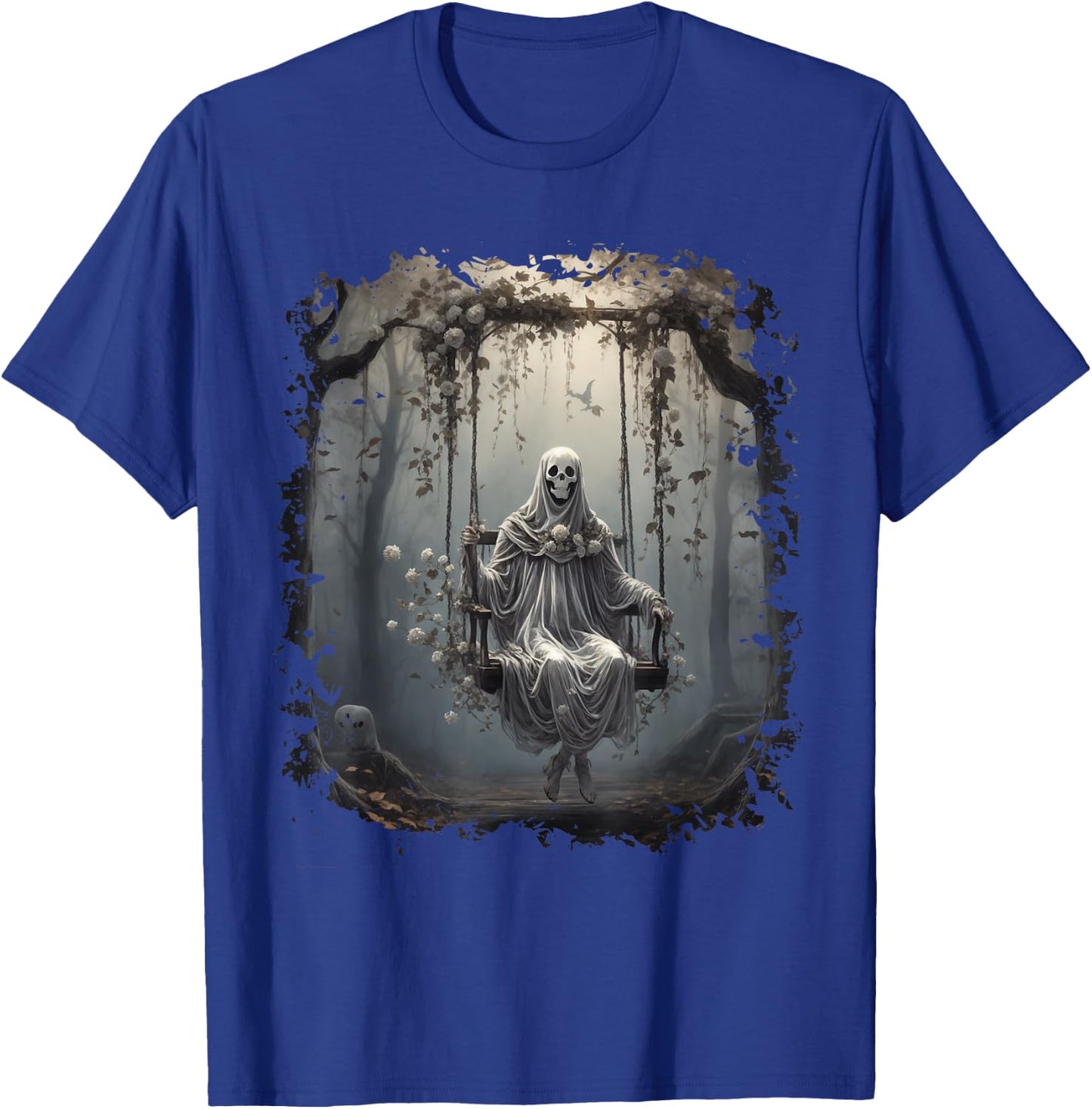 Vintage Floral Ghost On Swing In Forest Halloween Gothic T-Shirt - T-Shirt | Royal