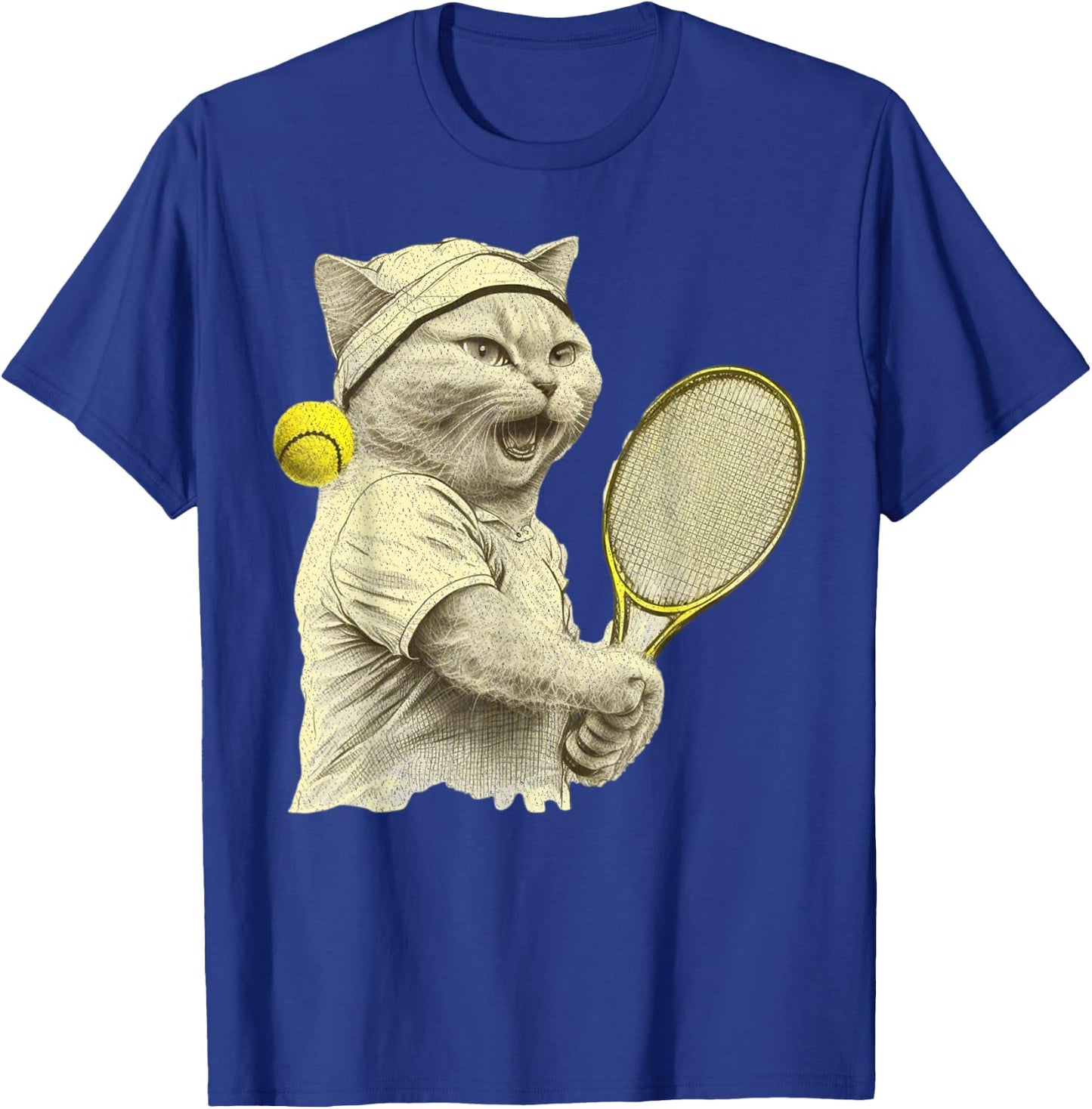 Vintage Cat Playing Tennis, Tennis Racquet, Kitties Lover T-Shirt - T-Shirt | Royal