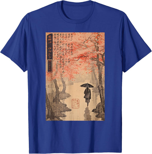 Ukiyo-e Eternal Tokyo Rain Japanese T-Shirt - T-Shirt | Royal