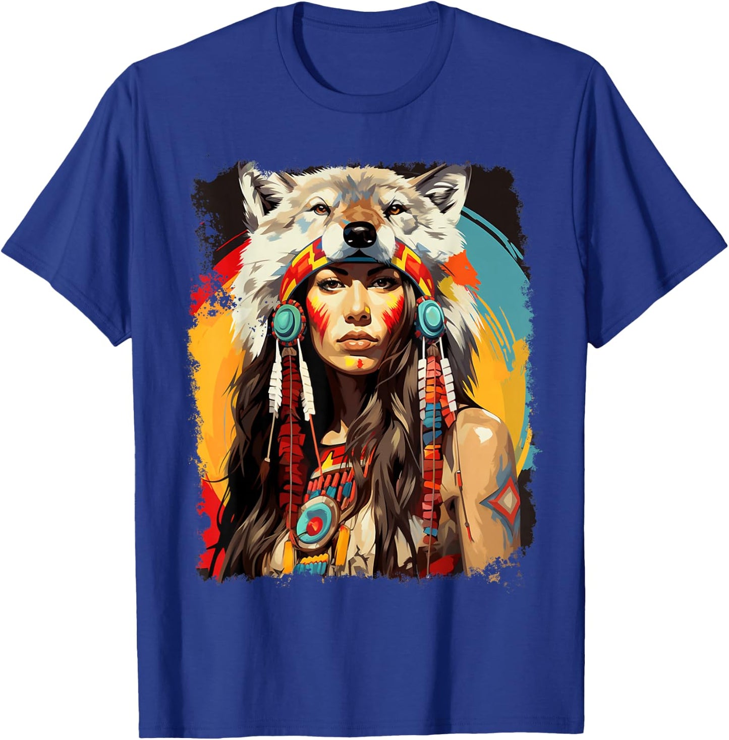 Indigenous Wolfwear Beautiful Native American - -Adults, Black, Small, Short Sleeve, Classic Fit T-Shirt - T-Shirt | Royal