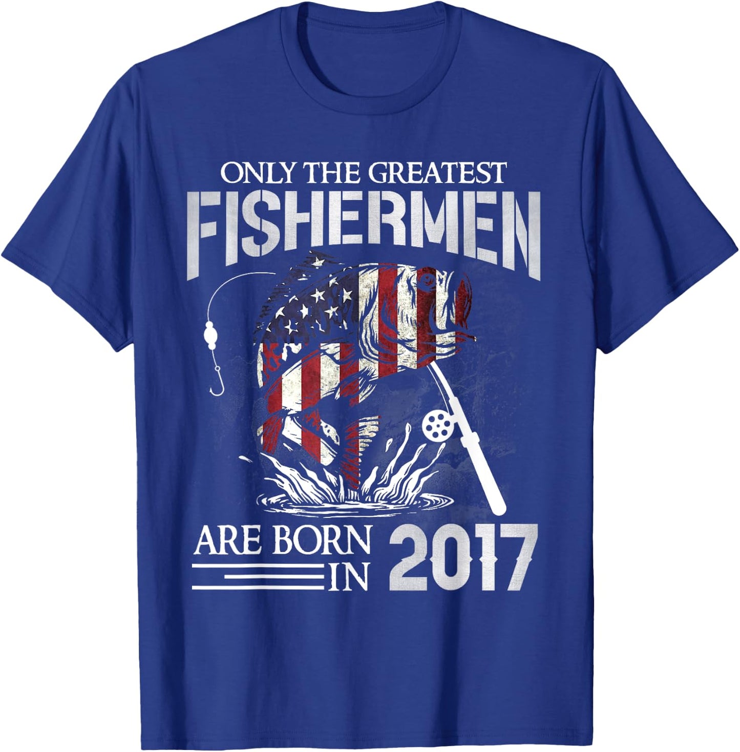 7th Birthday Fishermen USA Flag 7 Year Old Fishing Boy T-Shirt - T-Shirt | Royal