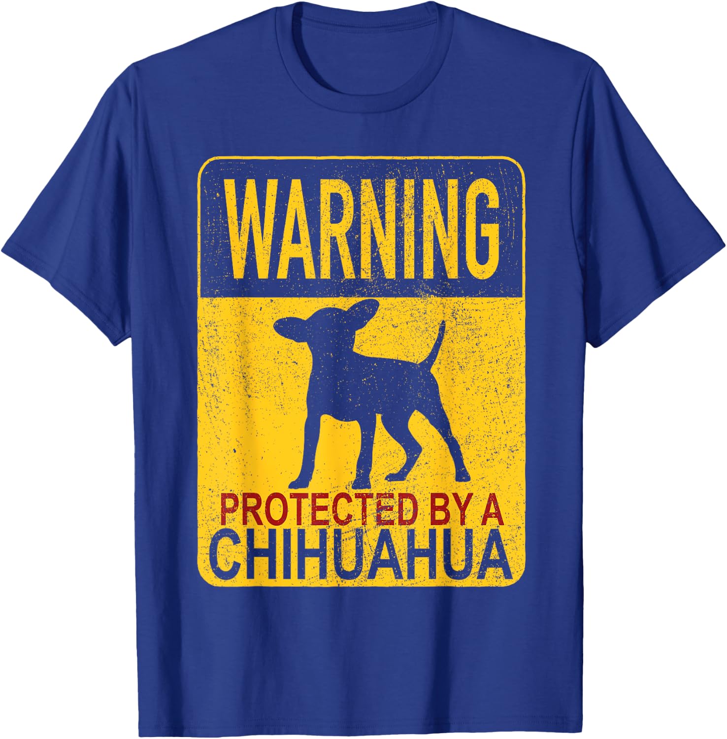 Warning Protected By A Chihuahua - Chihuahua Lover - Adults - Black - Small - Short Sleeve - Cotton & Polyester - Classic Fit - Embroidery - Dog Theme T-Shirt - T-Shirt | Royal