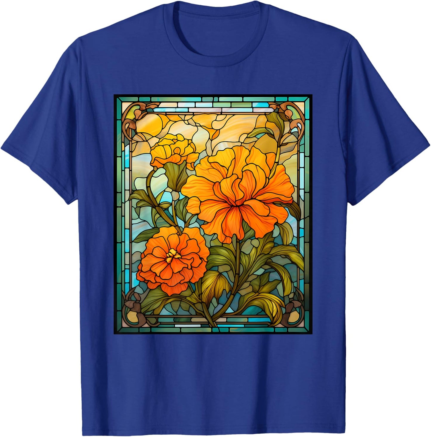 Stained Glass Style Marigold T-Shirt - T-Shirt | Royal