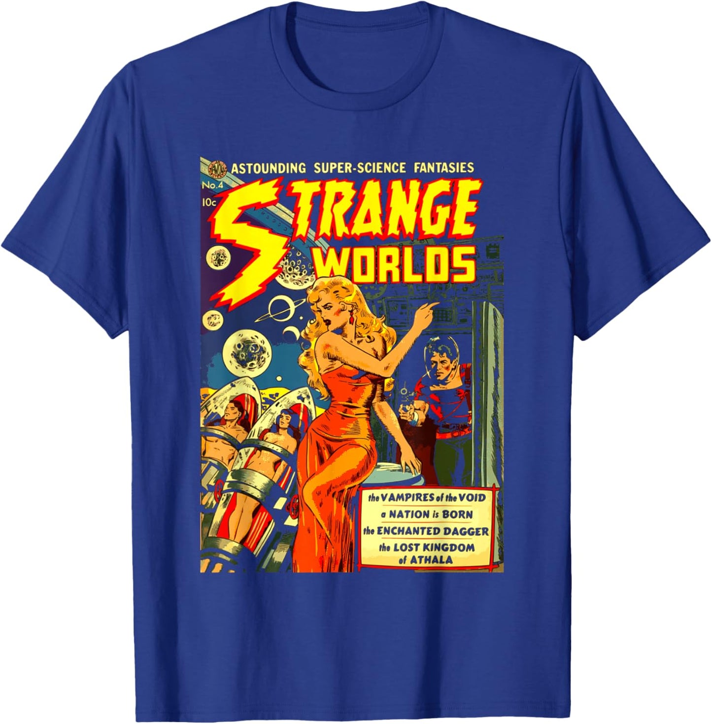 Vintage Science Fiction Comic Book - Strange Worlds T-Shirt - T-Shirt | Royal