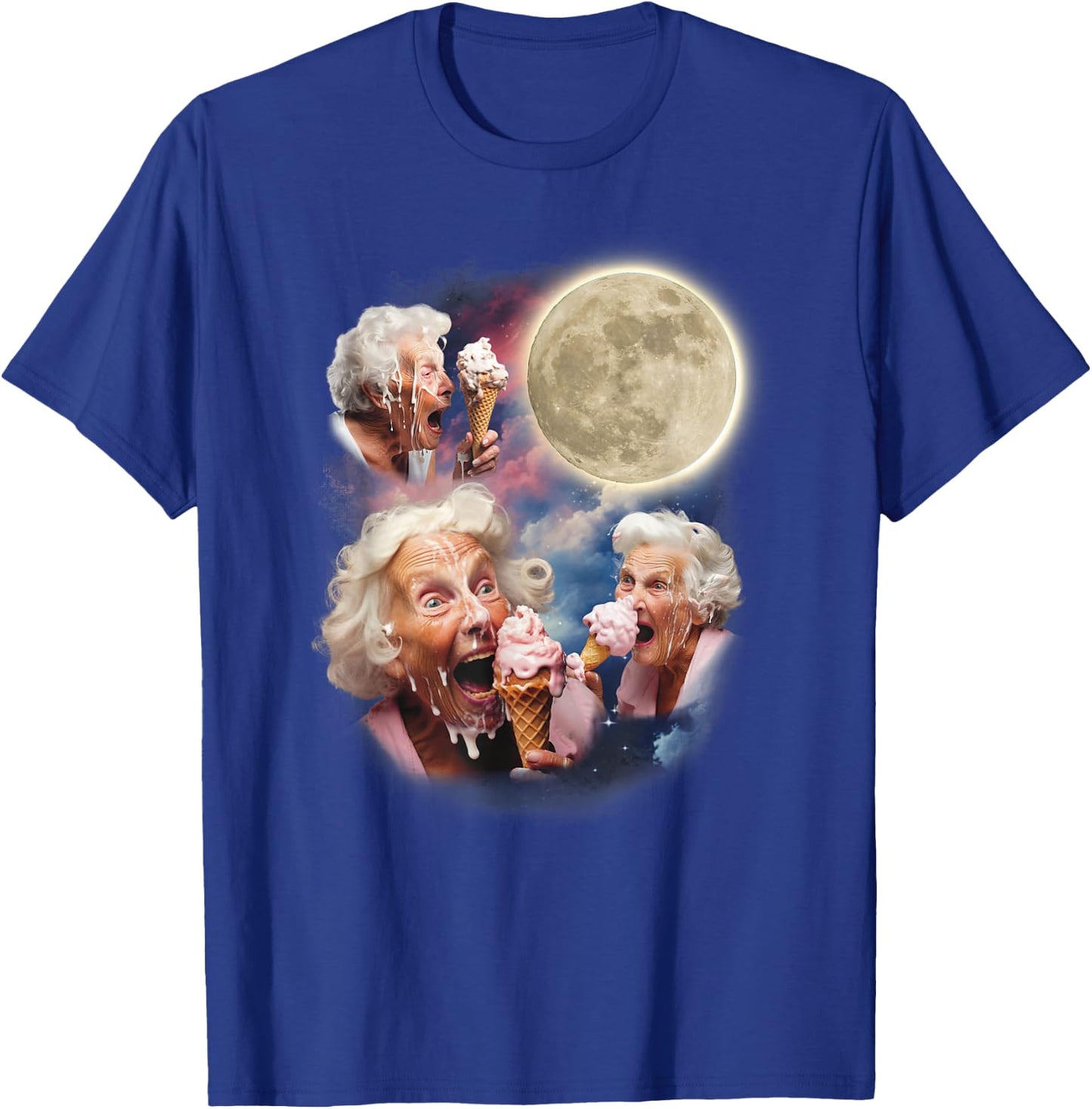 Three Granny Moon Old Ladies Licking Ice Cream Embarrassing T-Shirt - T-Shirt | Royal