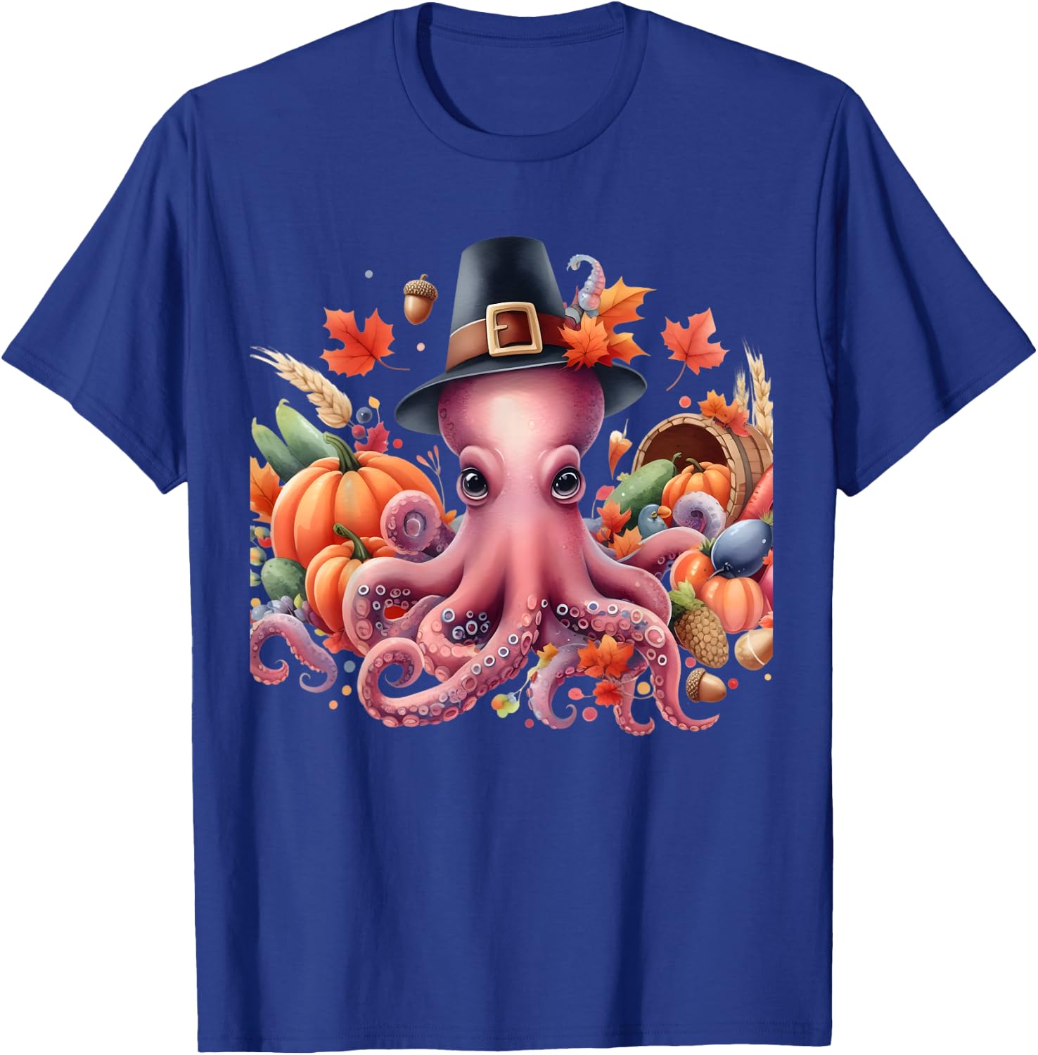 Fun and whimsical Thanksgiving Octo-Pilgrim - Octopus T-Shirt - T-Shirt | Royal