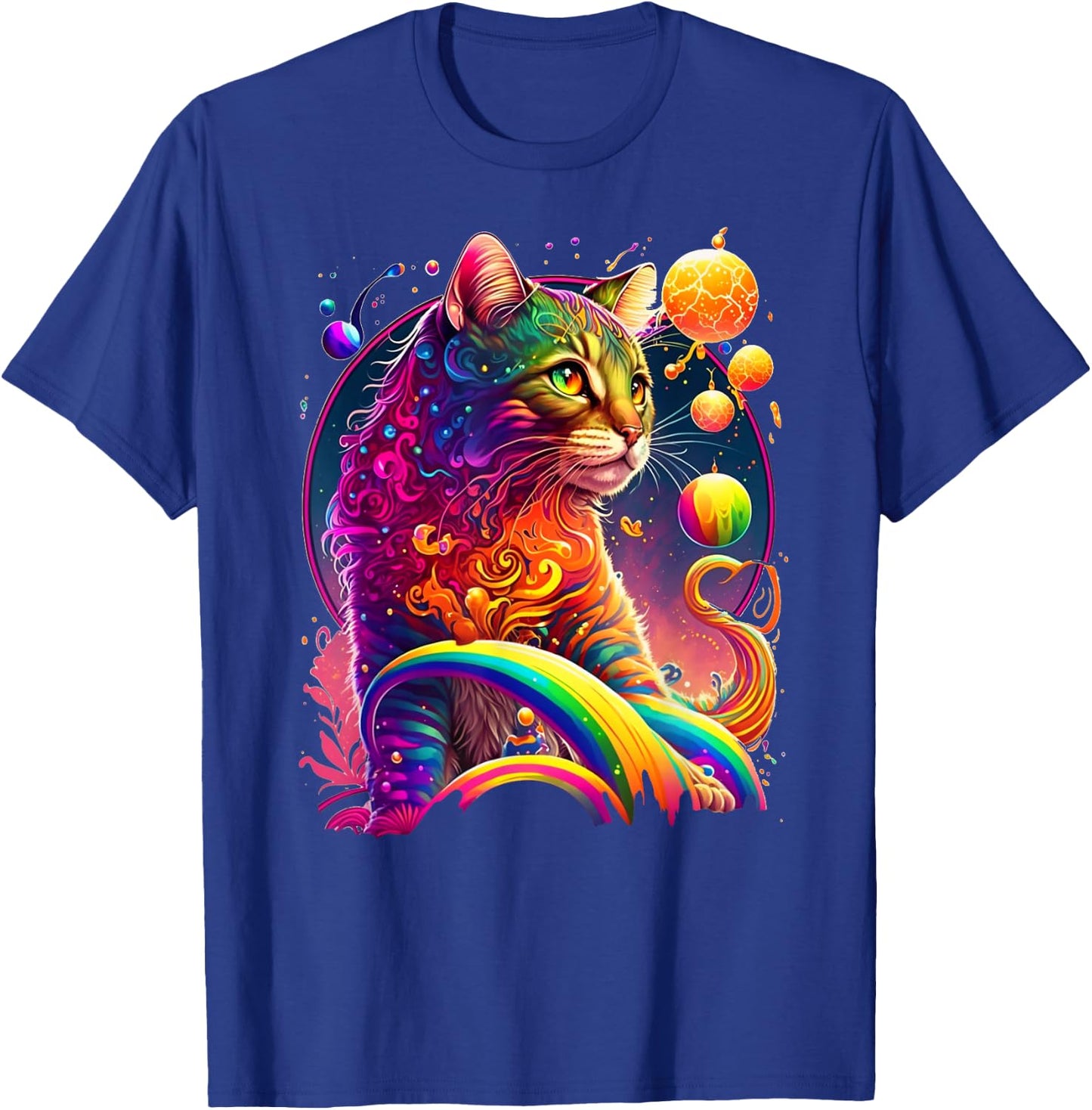 Colorful Rainbow Cat Graphic Men Women Kids T-Shirt - T-Shirt | Royal