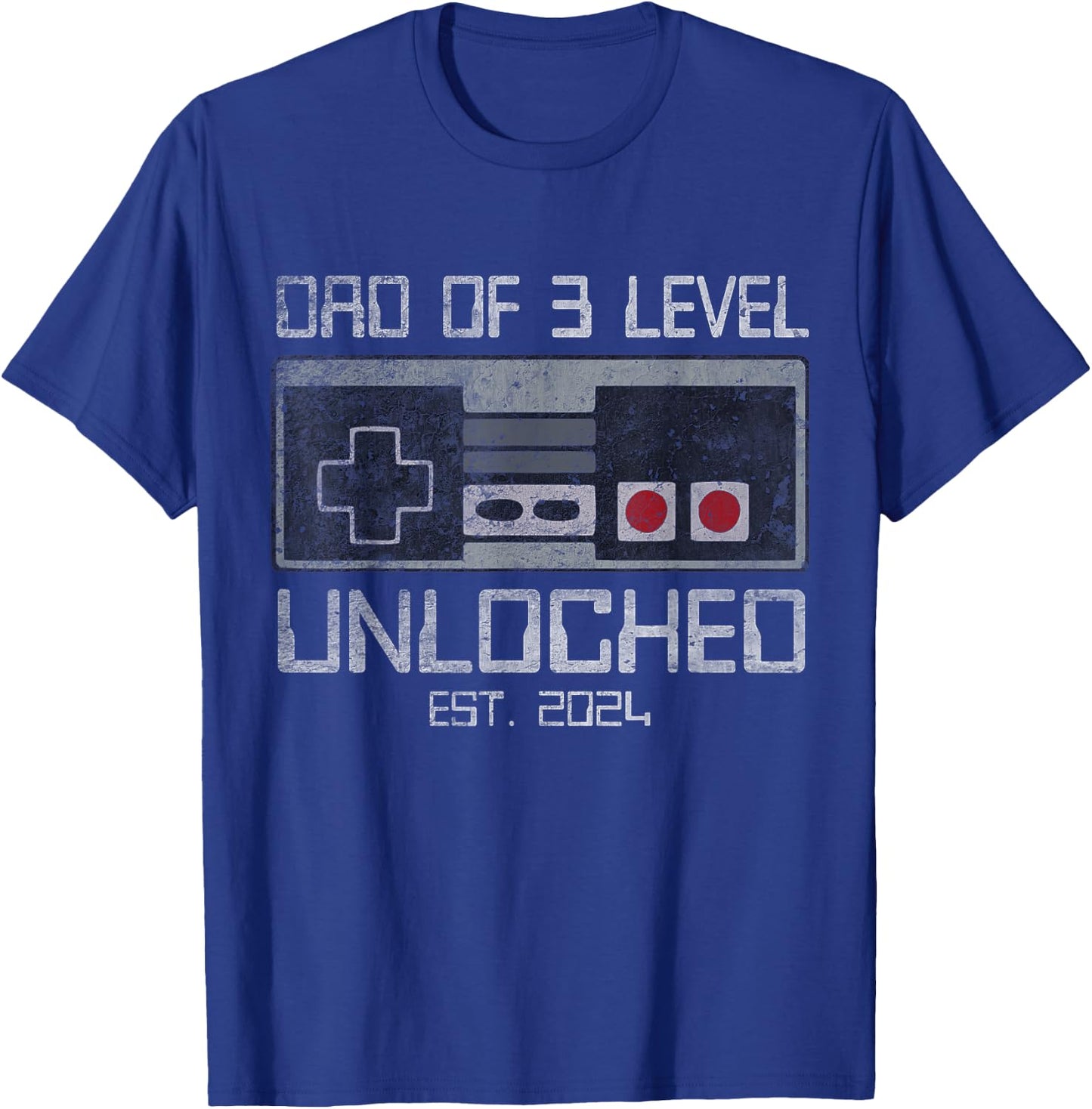 Leveled Up To Dad of 3 3rd Third Time Dad Father Of 3 Kids T-Shirt - T-Shirt | Royal