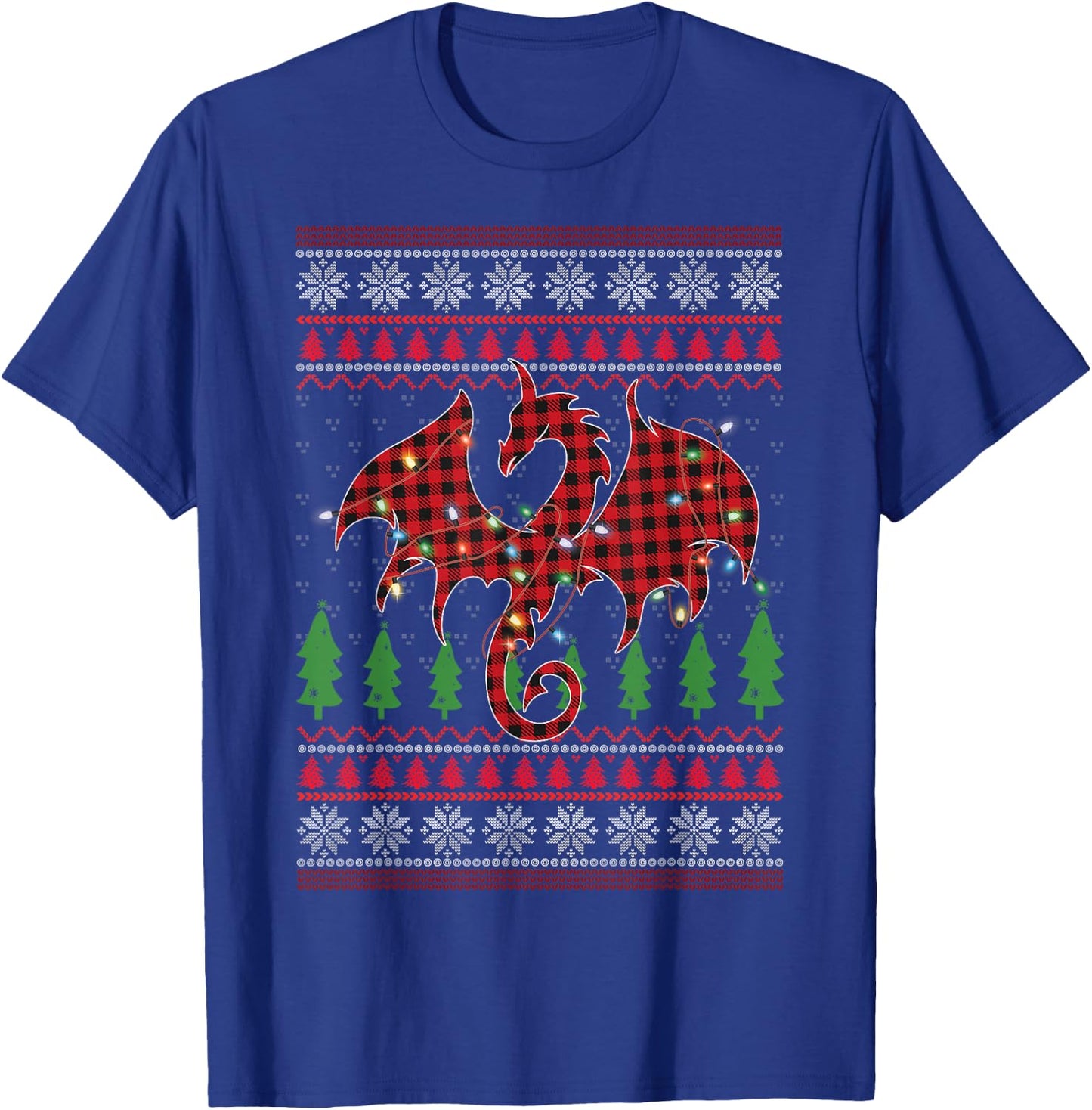 Zodiac Dragon Ugly Sweater Christmas Lights Dragon Lover T-Shirt - T-Shirt | Royal