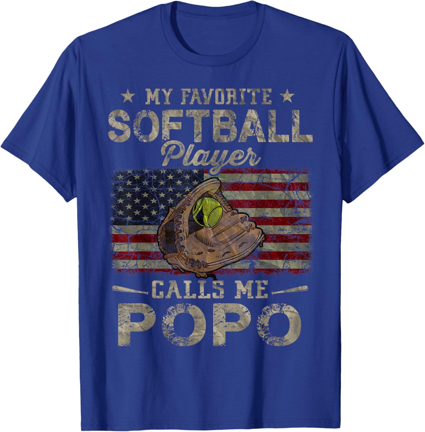 My Favorite Softball Player Calls Me Popo Father's Day T-Shirt - T-Shirt | Royal