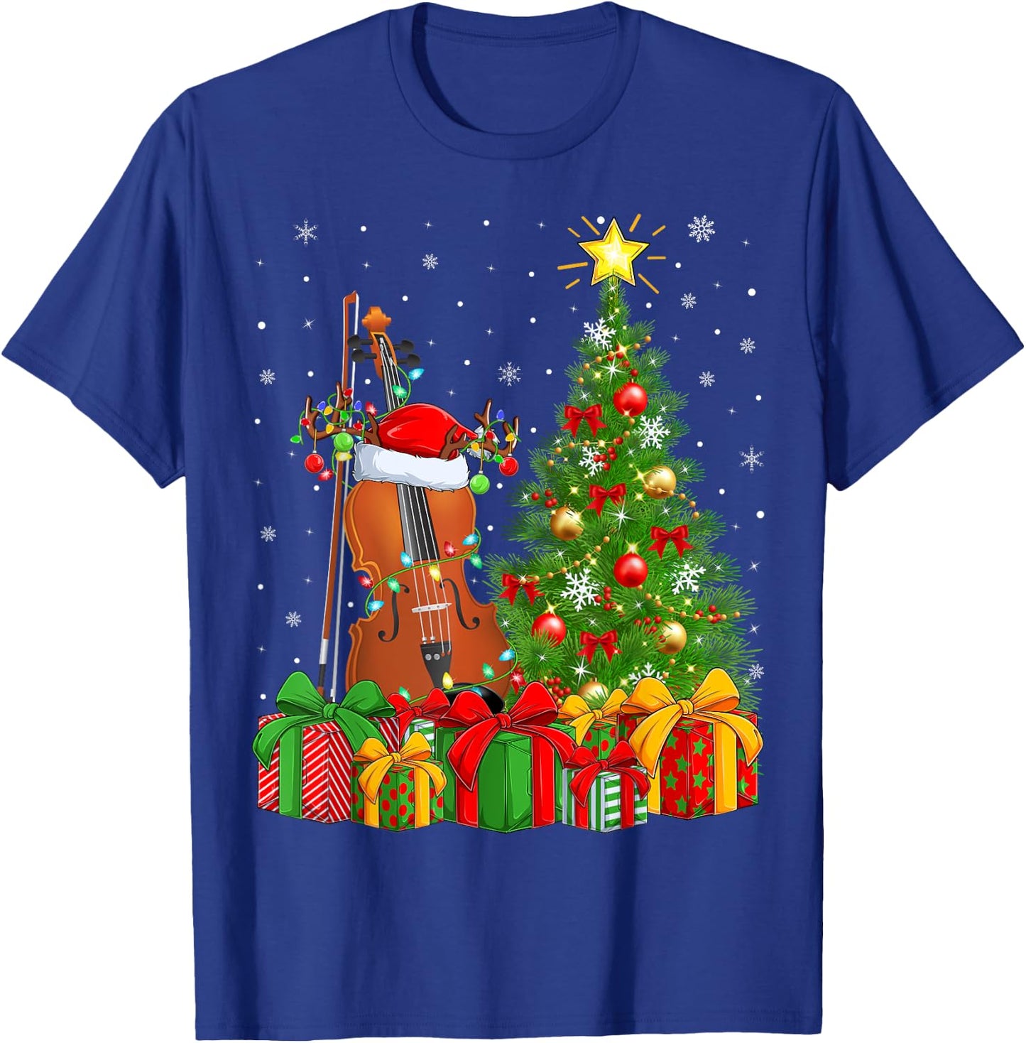 Musical Violin Xmas Tree Lighting Santa Violin Christmas T-Shirt - T-Shirt | Royal