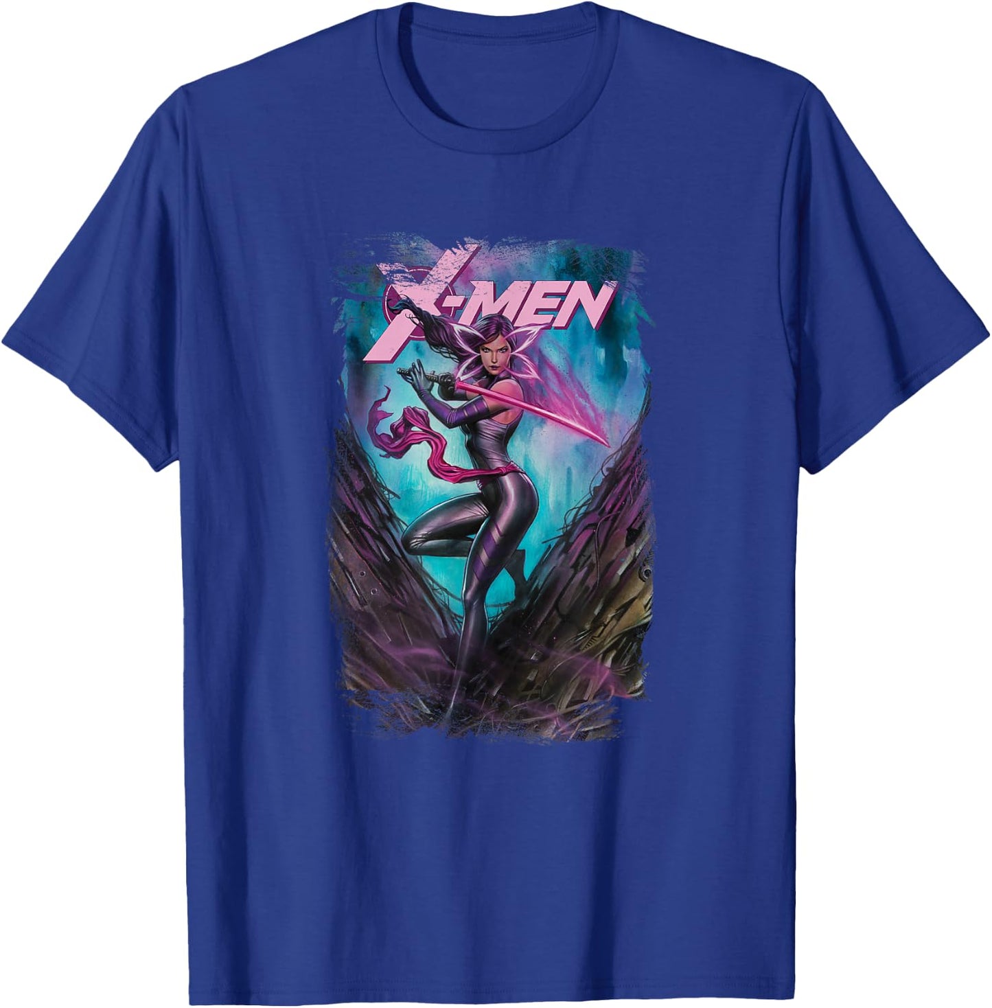 Marvel X-Men Psylocke Wielding Sword Vintage Poster T-Shirt - T-Shirt | Royal