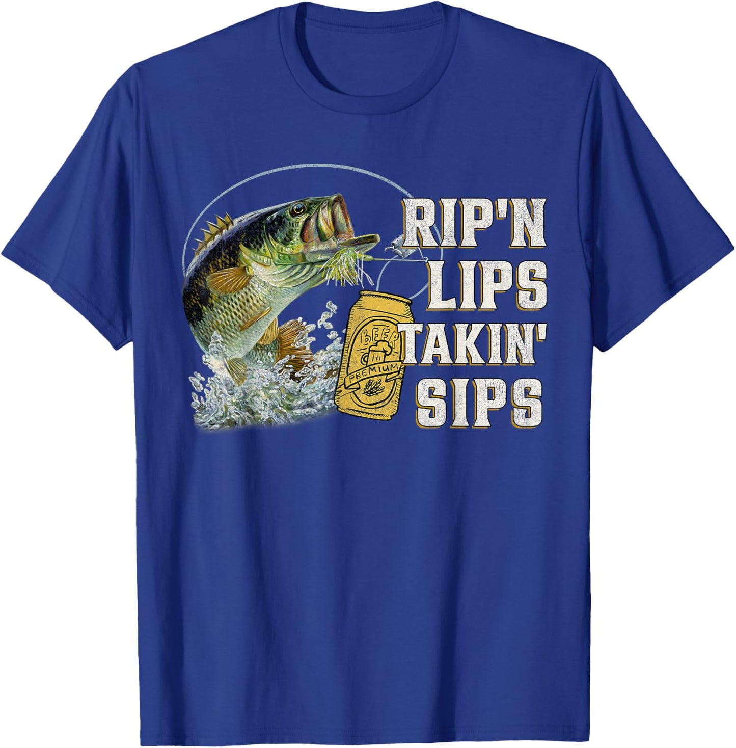 Rip'n Lips Talking Sips Funny Fishing - Men's Black Short Sleeve - Small - Fishing T-Shirt - T-Shirt | Royal