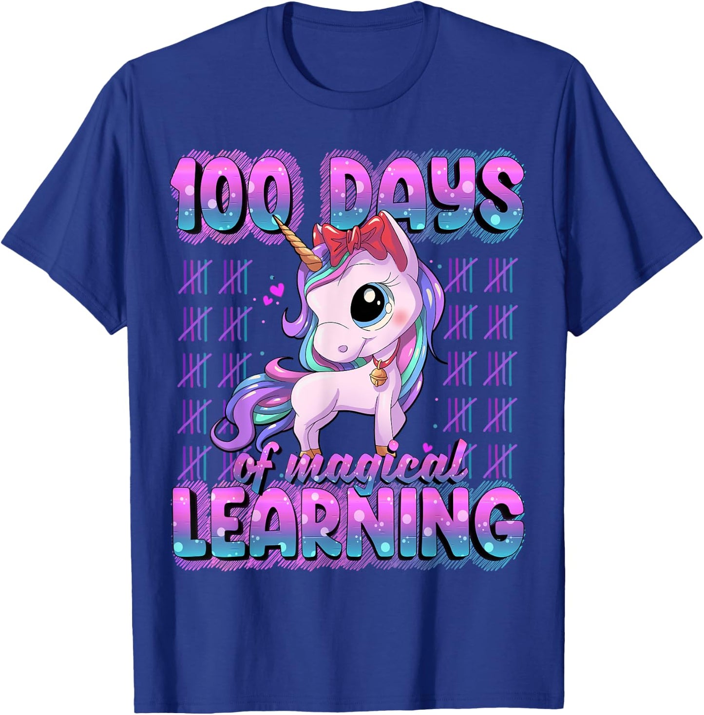 100 Magical Day of School Unicorn Shirts 100 Days Smarter -Kids Black Small T-Shirt - T-Shirt | Royal
