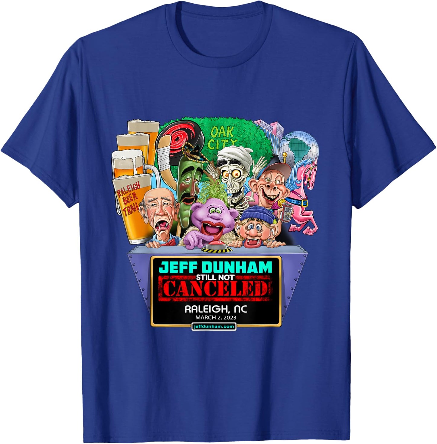 Jeff Dunham Raleigh, NC (2023) T-Shirt - T-Shirt | Royal