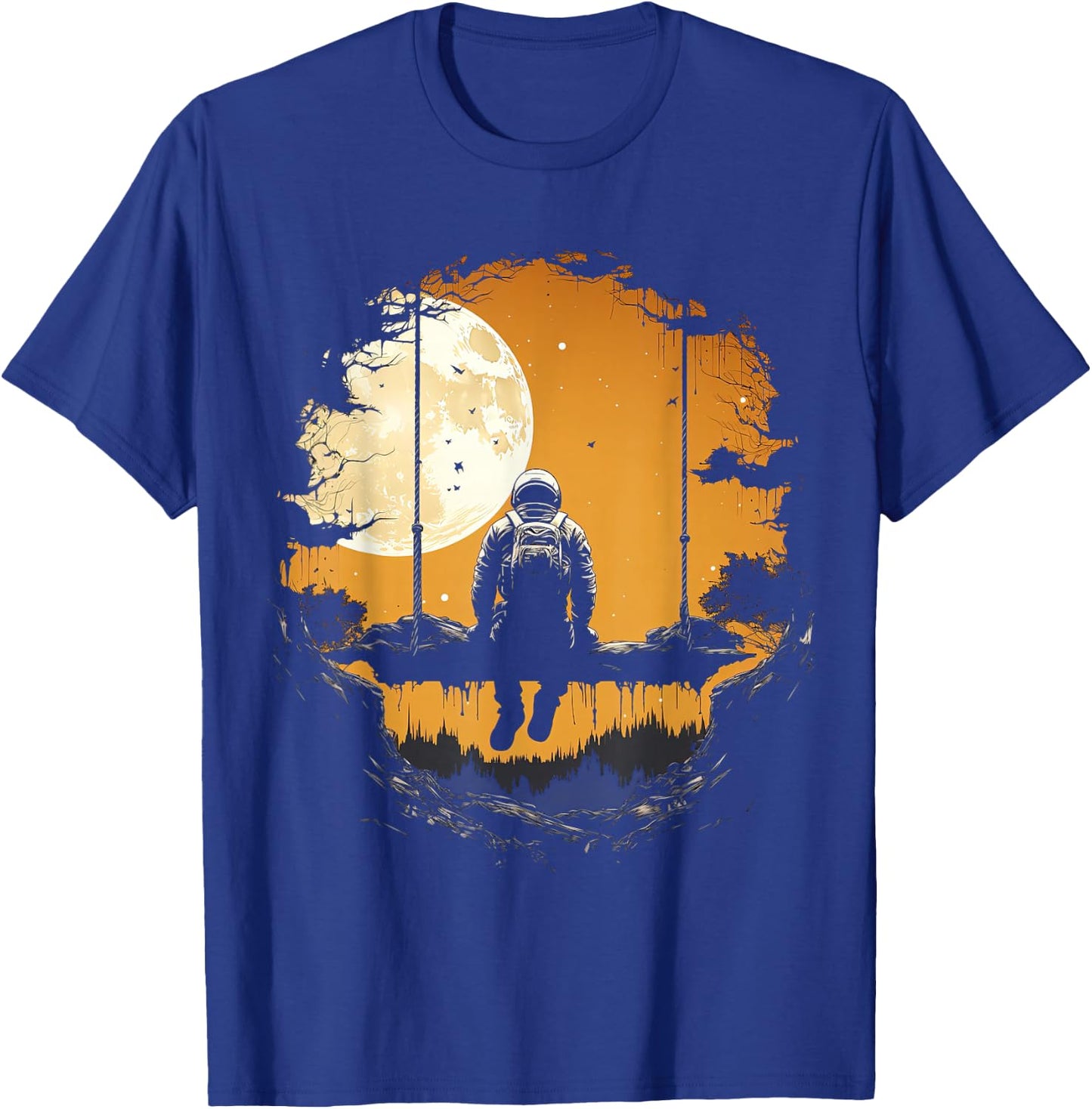 Astronaut Sitting on Swing in Space Stars and Moon T-Shirt - T-Shirt | Royal
