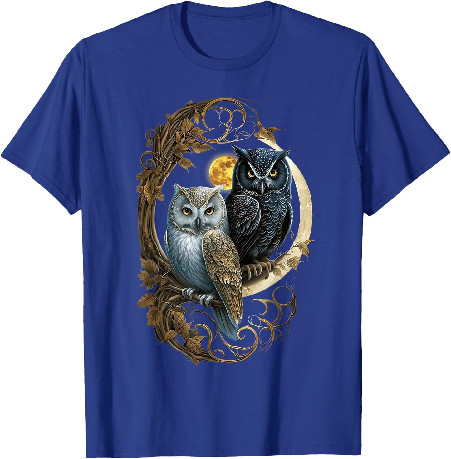 Moon Owl Birds Owl Gifts Graphic Women Boys Girls T-Shirt - T-Shirt | Royal