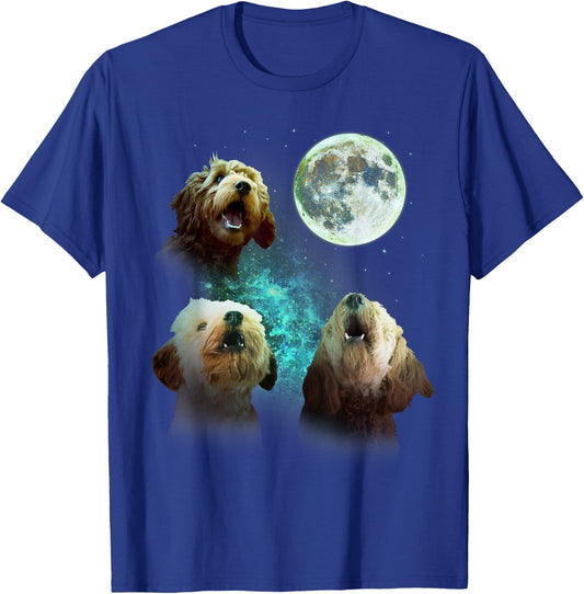 Three Goldendoodles Howl At Moon 3 Wolfs Wolves Funny Parody T-Shirt - T-Shirt | Royal