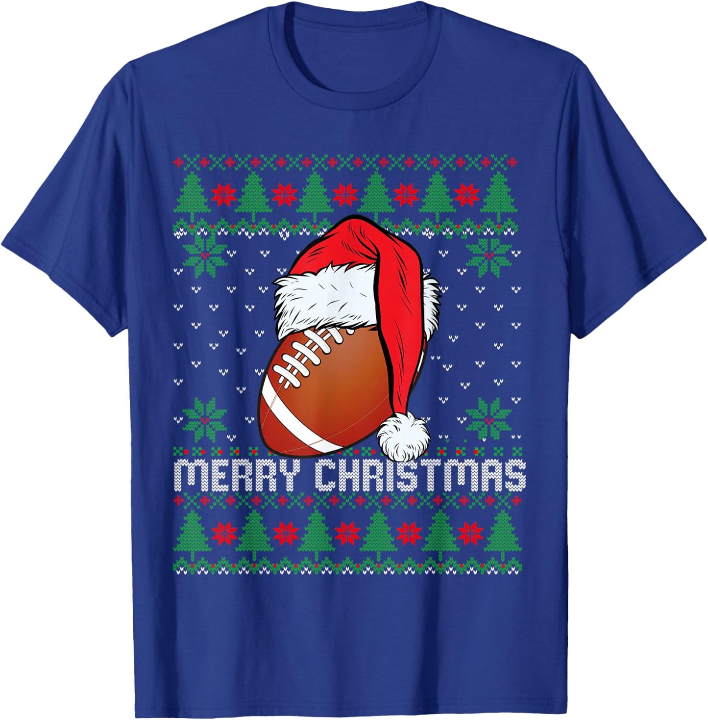 This is My Christmas Pjamama Football With Santa Hat Xmas T-Shirt - T-Shirt | Royal