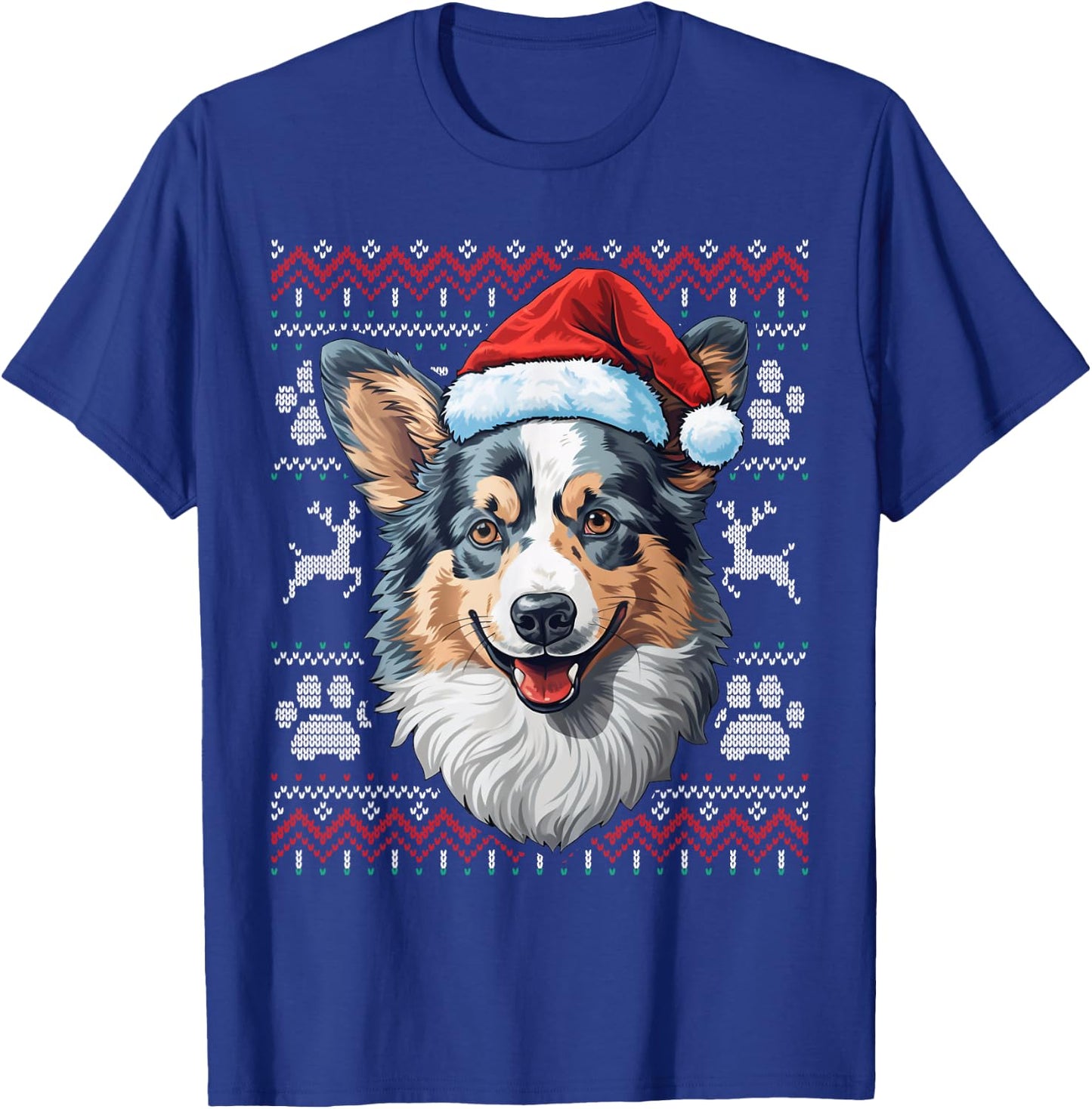 Blue Merle Corgi Santa Hat Christmas Funny Dog Mom Dad T-Shirt - T-Shirt | Royal