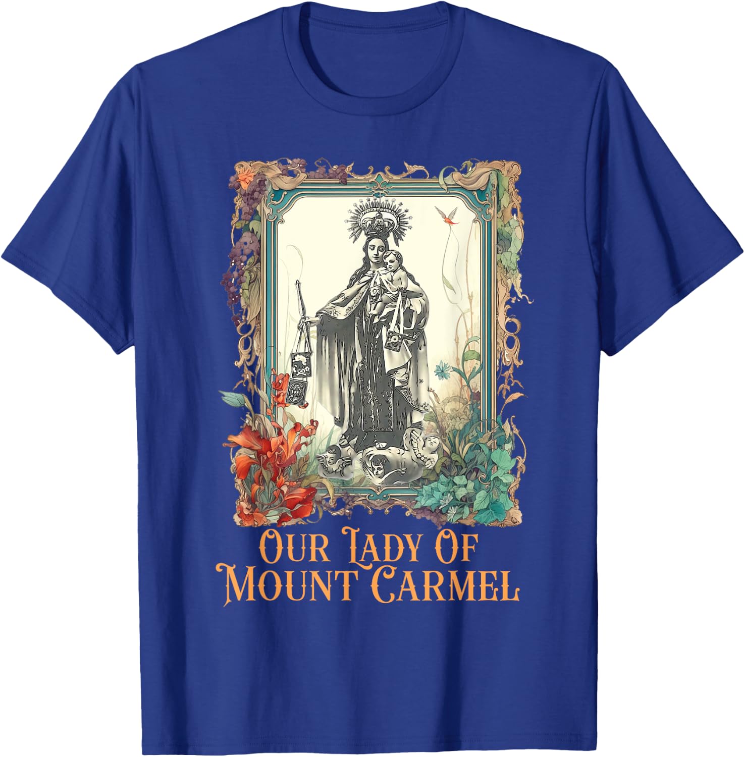 Our Lady of Mount Carmel Marian Catholic T-Shirt - T-Shirt | Royal