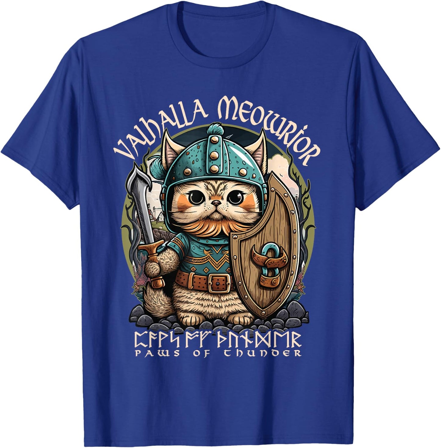 Nordic Norse Viking Cat Warrior , Men, Kids T-Shirt - T-Shirt | Royal