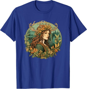 Art Nouveau Female Druid Adventurer Wanderer Nature Roleplay T-Shirt - T-Shirt | Royal