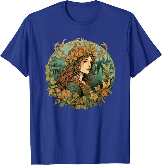 Art Nouveau Female Druid Adventurer Wanderer Nature Roleplay T-Shirt - T-Shirt | Royal